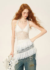 White lace halter neck camisole